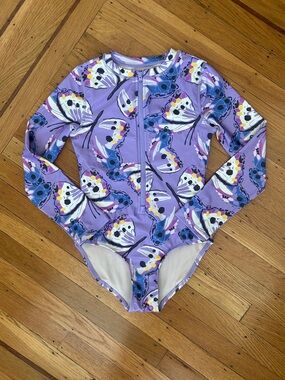 Tea Collection Purple Butterfly Long Sleeve One Piece Swimsuit Rashguard 12 Girl
